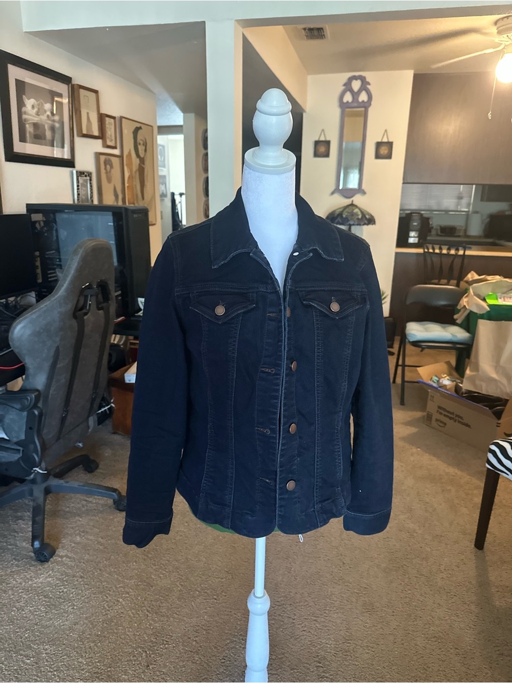 Charter Club Dark Blue Denim Jacket - Women's Button-Up Jean Jacket